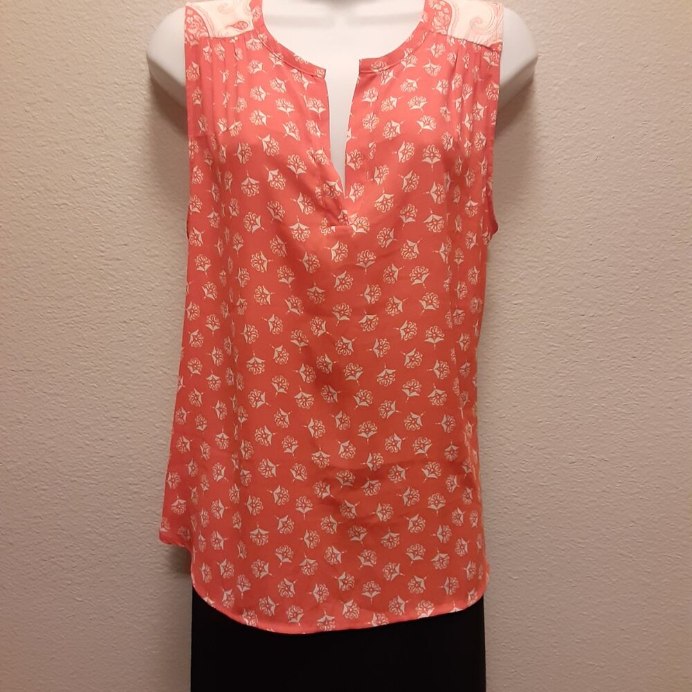 41 Hawthorn Sleeveless Blouse * Orange & White * Paisley & Floral * Size Large